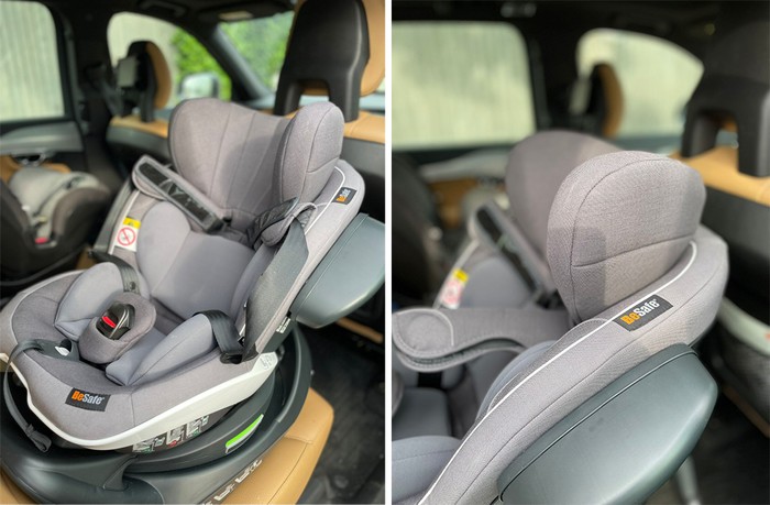 Two images of the BeSafe iZi Turn E-M i-Size car seat installed