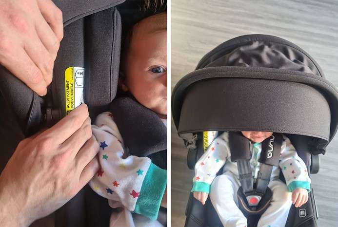 2 pictures of baby in Nuna Pipa Urbn car seat