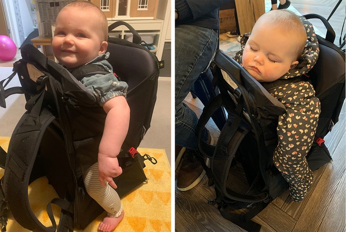 2 pictures of baby in Osprey Poco LT carrier