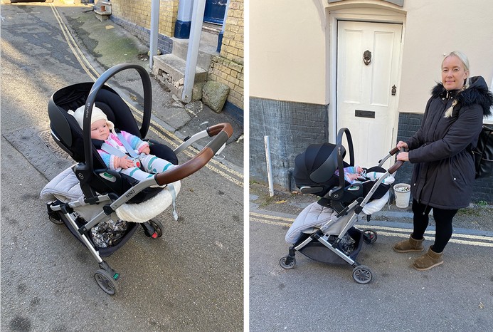 2 pictures of Cybex Cloud z2 on UPPAbaby MINU v2
