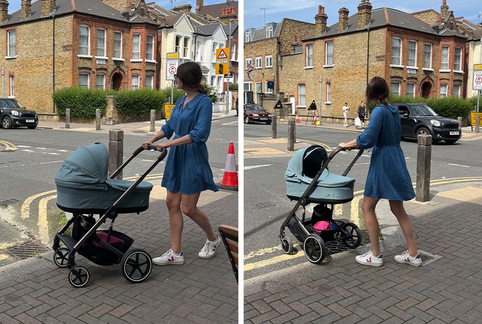 2 pictures of reviewer with Cybex Balios S Lux pushchair