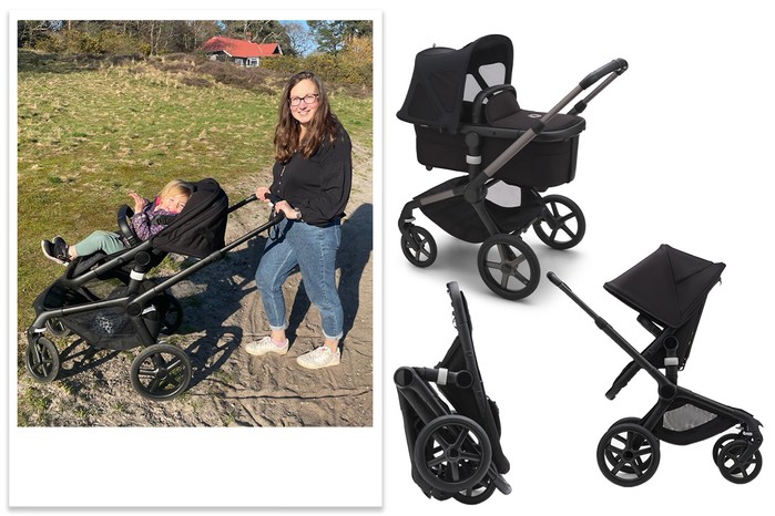 Bugaboo Fox 5 pushchair tester picture and product shot with carrycot, pushchair and pushchair folded