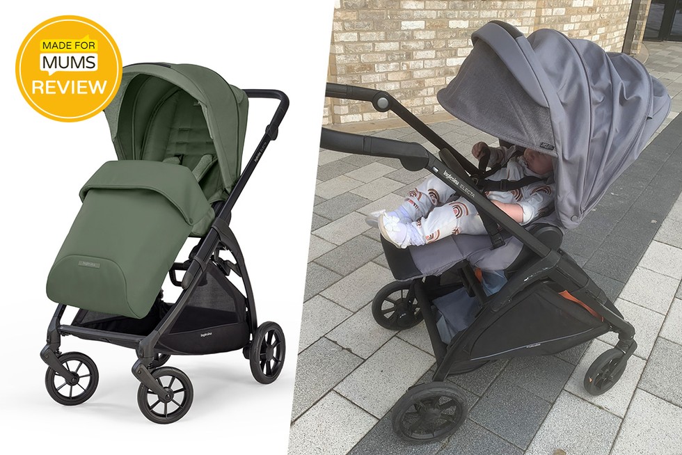 Hero image with picture of product shot of Inglesina Electa and baby in Inglesina Electa