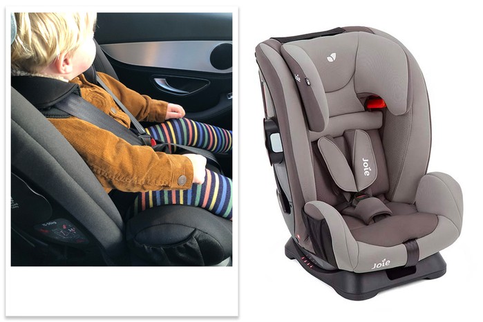 Joie Fortifi car seat being tested with a toddler