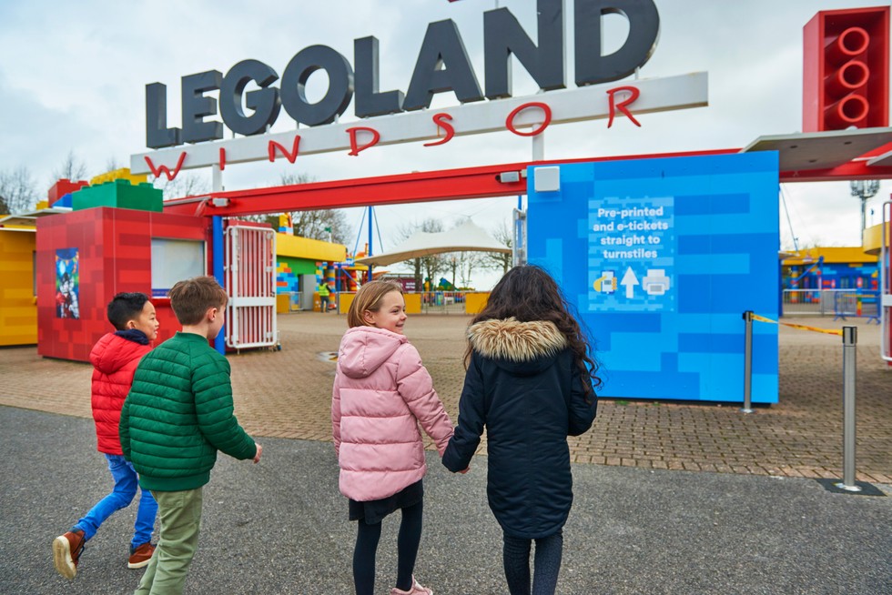children walking through Legoland entrance