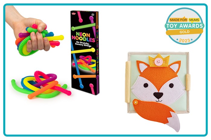 MadeForMums Toy Awards Gold winners LITTLE FOX Quiet Book by Little Camie and Scrunchems Neon Noodles