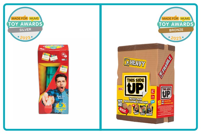 MadeForMums Toy Awards Silver winner 5 Second Rule Relay and Bronze winner This Side Up Electronic Family Game from IDEAL