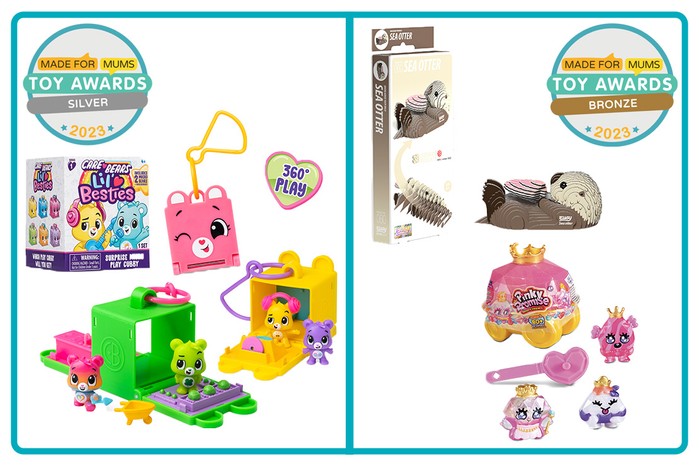 MadeForMums Toy Awards Silver winner Care Bears Lil' Besties and Bronze winner EUGY and Pinky Promise Royal Carriage 3 Pack from Bandai