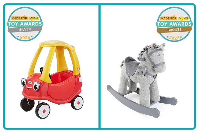 MadeForMums Toy Awards Silver winner Little Tikes Cozy Coupe and Bronze Little Bird Told Me Stirling Mac Rocking Horse winner