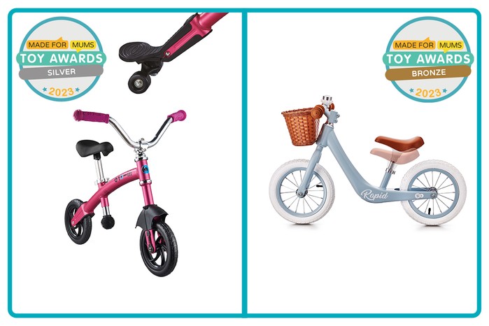 MadeForMums Toy Awards Silver winner Micro Balance Bike 2in1 Chopper and Bronze winner RAPID Kinderkraft