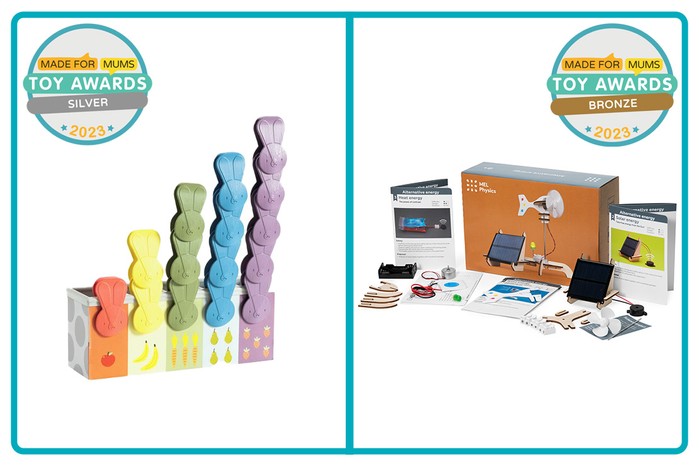 MadeForMums Toy Awards Silver winner Taf Toys - Bunny School - Match & Count and Bronze winner MEL Science hands-on experiments