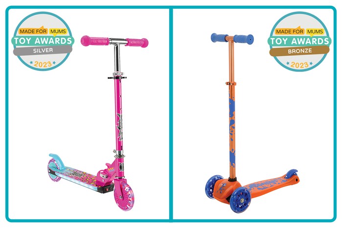 MadeForMums Toy Awards Silver winner Xootz - Wild Rider LED Scooter and Bronze winner Squish Mini LED Tilt Scooter