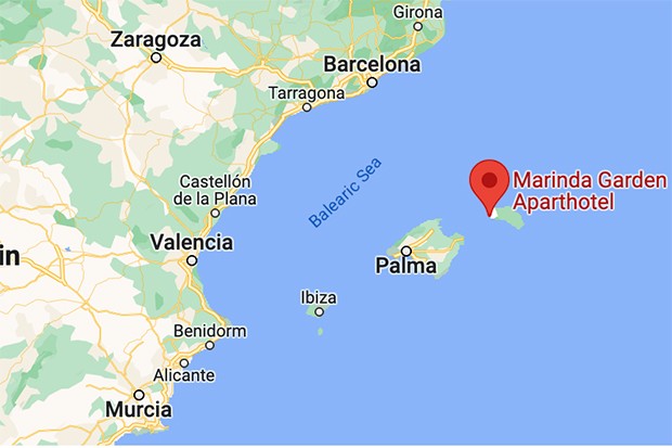 Marinda Garden hotel Menorca map showing location