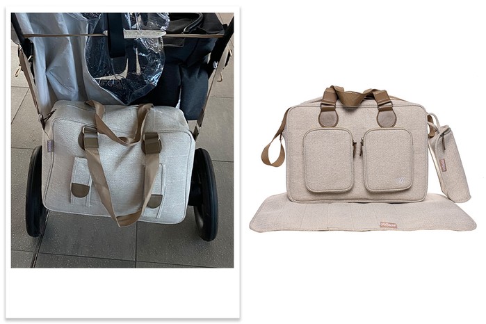 My Babiie Billie Faiers Oatmeal Herringbone Deluxe Changing Bag tester picture and product shot
