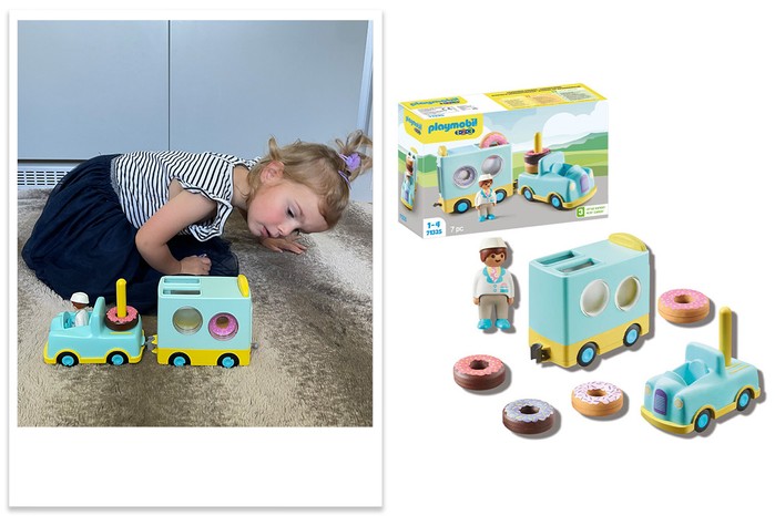 Playmobil 71325 1.2.3- Doughnut Truck with Stacking and Sorting Feature with tester picture and product shot