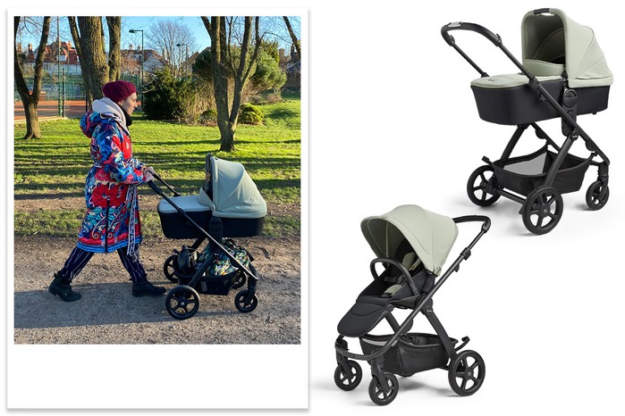 Silver Cross Tide tester picture and product shots of carrycot and seat unit on pushchair