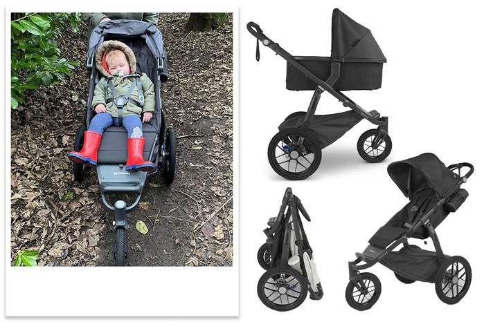 UPPAbaby Ridge tester picture and products shots of carrycot, pushchair and pushchair folded