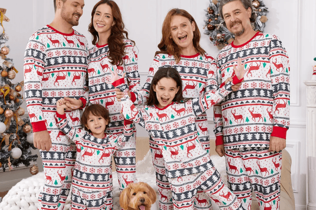 Christmas All Over Reindeer Print Family Matching Long-sleeve Pajamas Sets