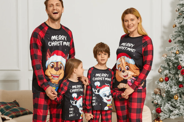 PAW Patrol Family Matching Christmas Red Plaid Long-sleeve Cartoon Graphic Pajamas Sets